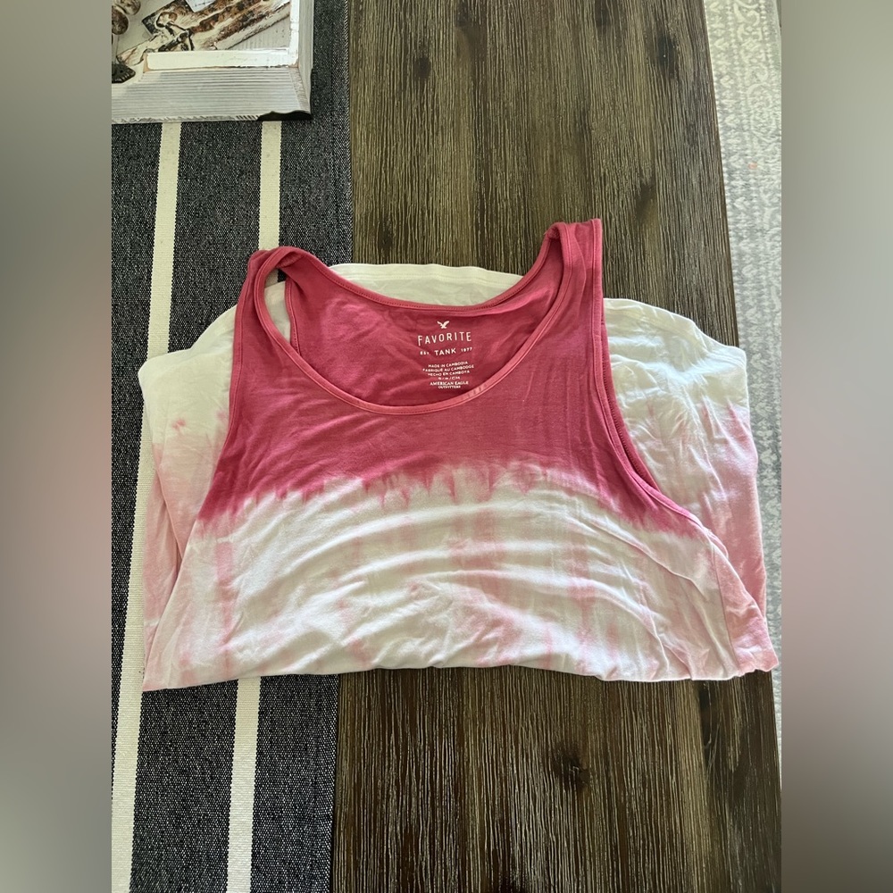 pink and white tank top